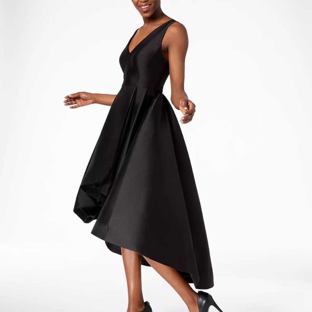 Calvin Klein Black V-Neck High-Low Wedding Dress
